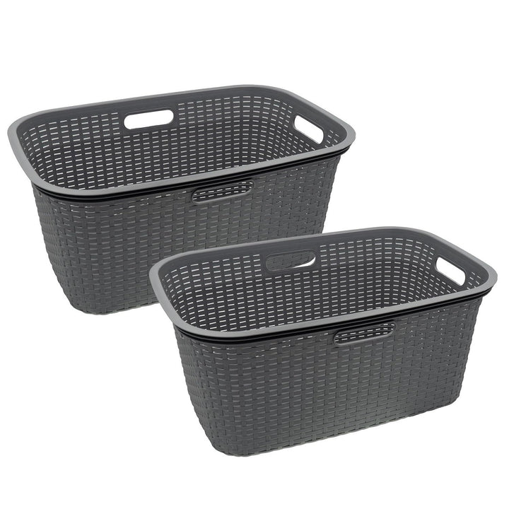 HRB Wäschekorb Plastik Rattan Optik, 40 L Wäsche Box Volumen, Wäschesammler mit 58,5 x 39 x 26 cm Au