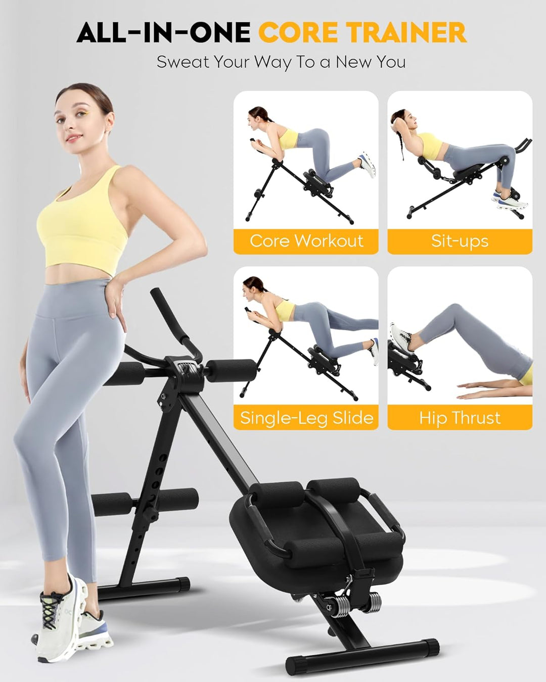 GuuG Bauchmuskeltrainer Bauchtrainer für Zuhause: Bauch Trainingsgerät Klappbar Bauchmuskeltraining