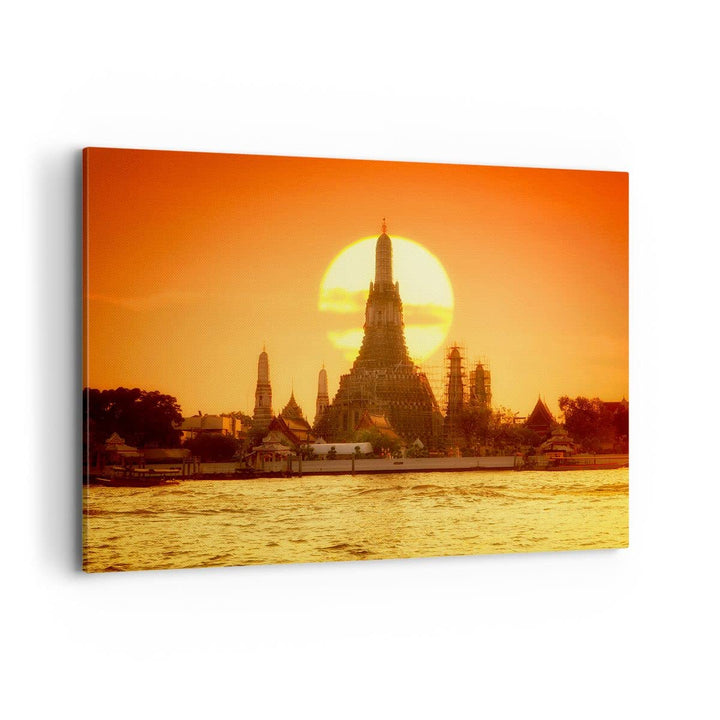Bilder auf Leinwand 100x70cm Leinwandbild mit Rahmen Tempel Asien Gross Wanddeko Bild Schlafzimmer K