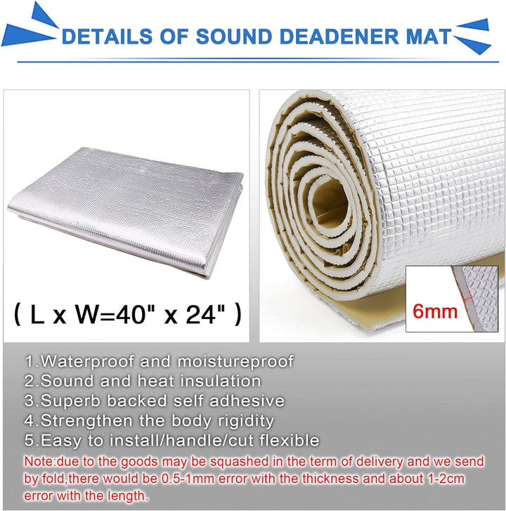 sourcing map 236mil 16.36sqft Auto Hitze Schalldämpfer Isoliermatte selbstklebend Dämmung Dämmmatte