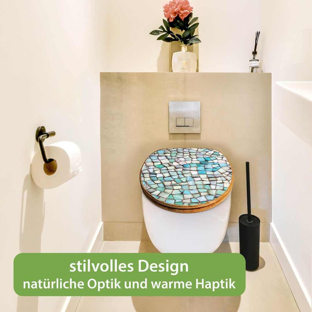 banjado Design WC Sitz Bambus Absenkautomatik 45,8x37,5cm - Toilettendeckel mit Absenkautomatik Holz