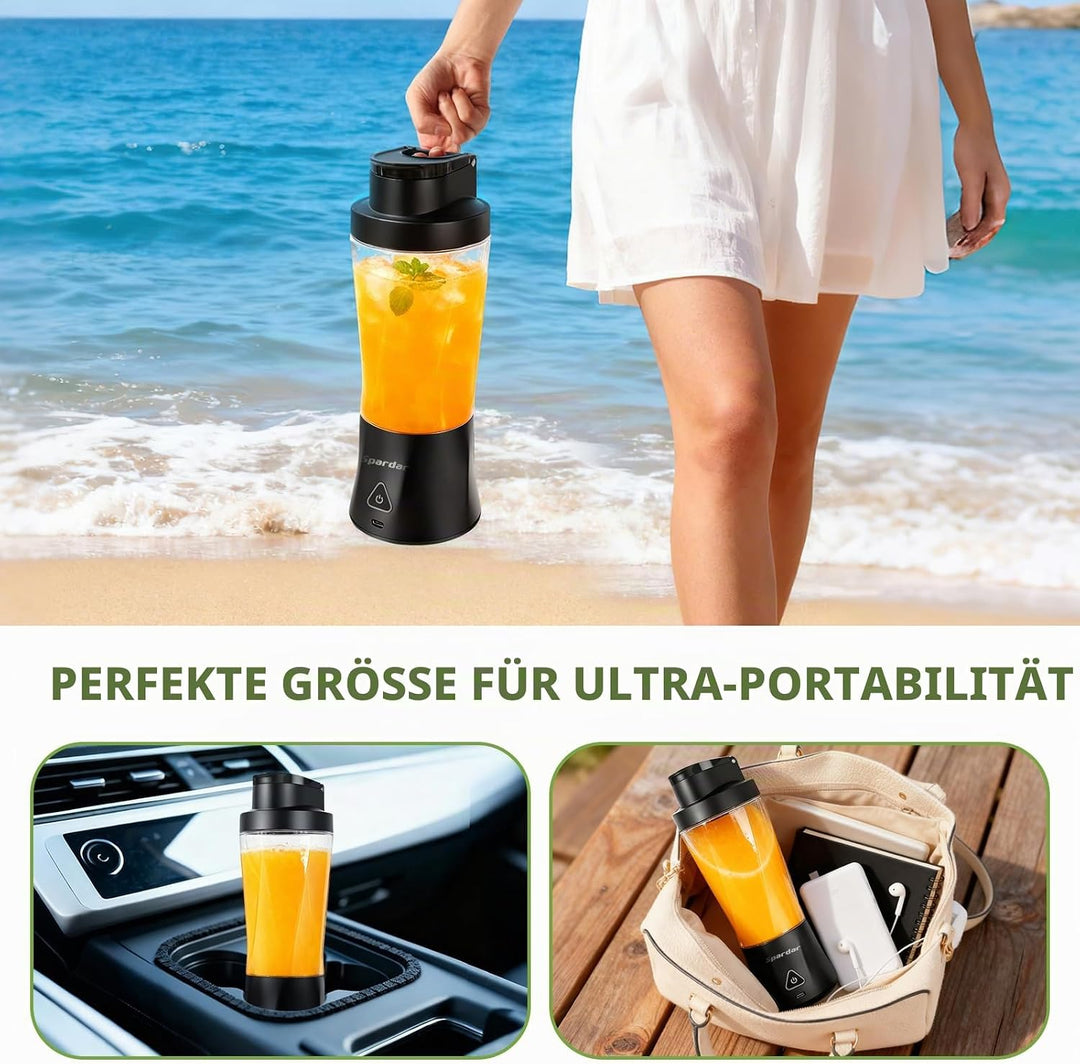 Smoothie Maker to go, 700 ml Portable Blender, 6000 mAh, Selbstreinigungsfunktion, Inklusive 6 Schar