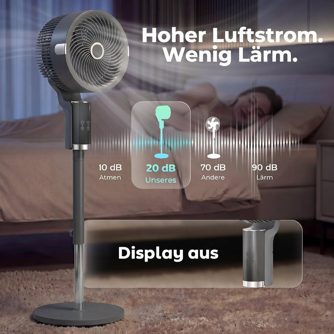 HOMCOM Standventilator Luftzirkulator Lüfter mit 8 Geschwindigkeitsstufen, LED-Display, Fernbedienun