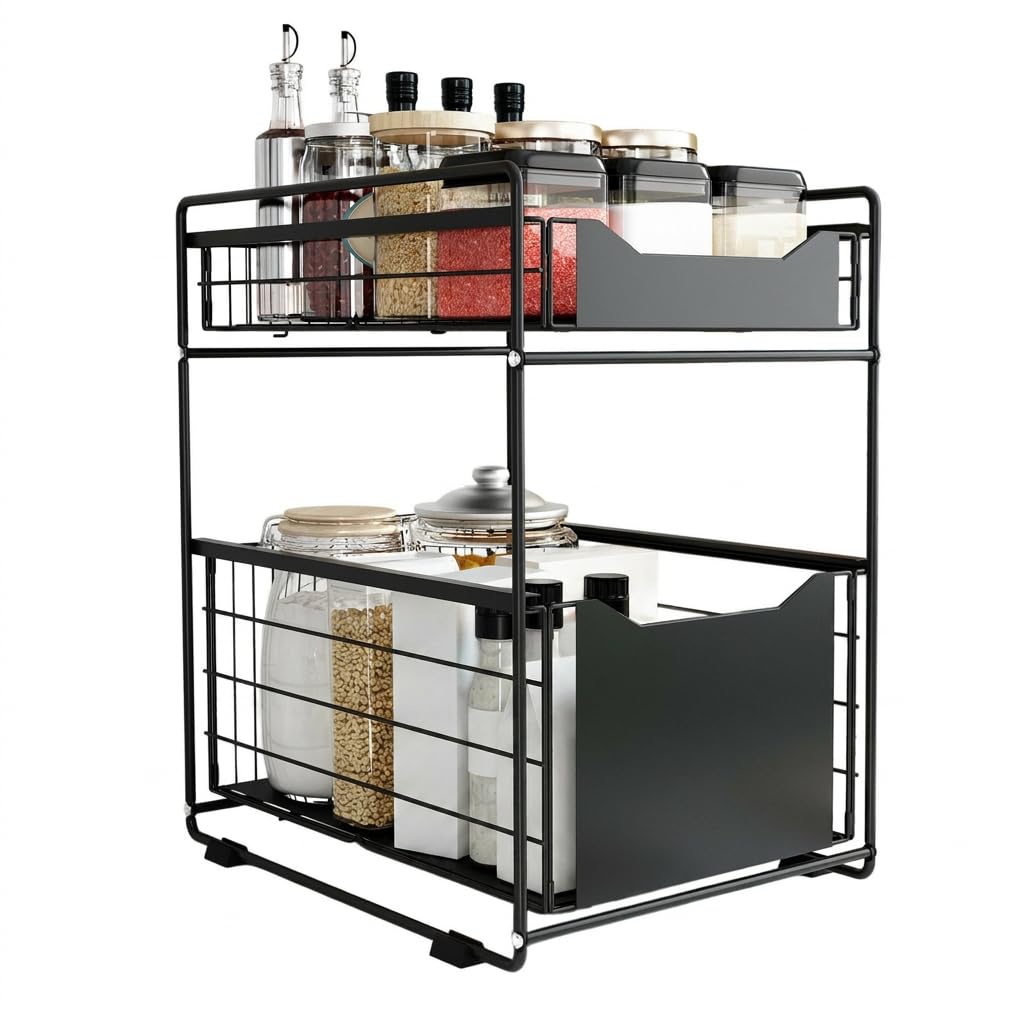 DAWNYIELD 2 Tier Organizer mit Speicher Unter Waschbecken Schiebeschrank Korb herausziehen Snack Org