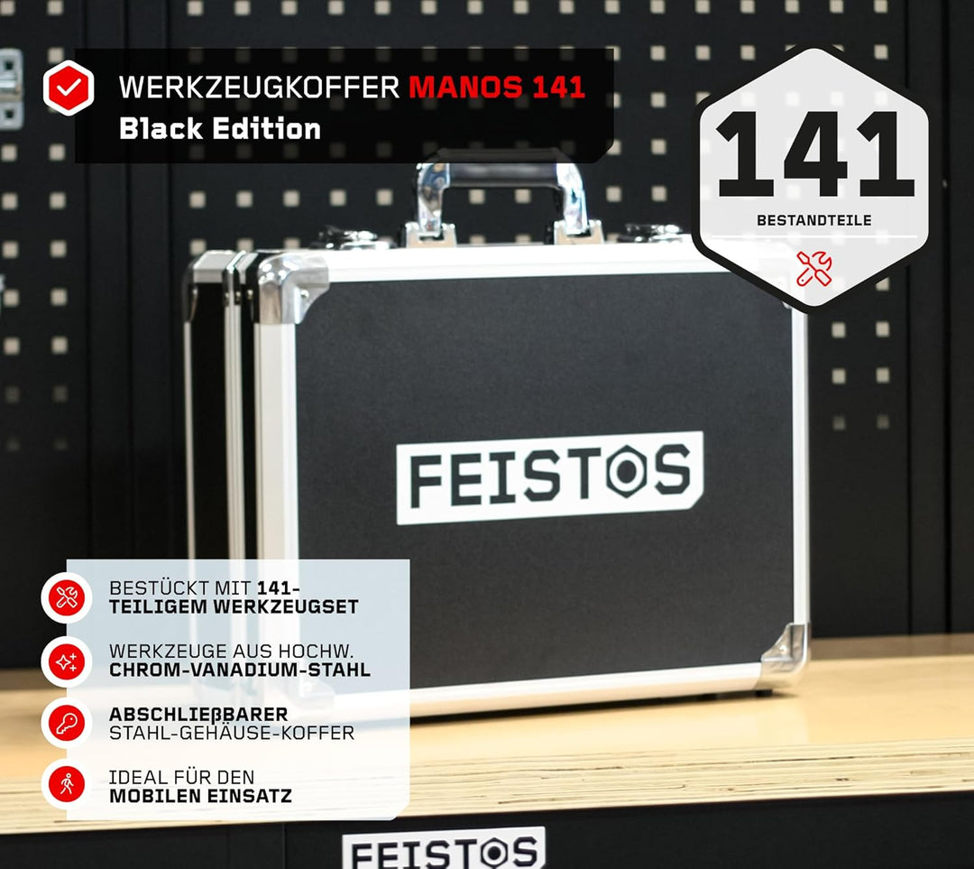 Werkzeugkoffer Manos 141 | Bestückt mit 141 hochwertigen Werkzeugen | Robuster Stahlkoffer mit Metal