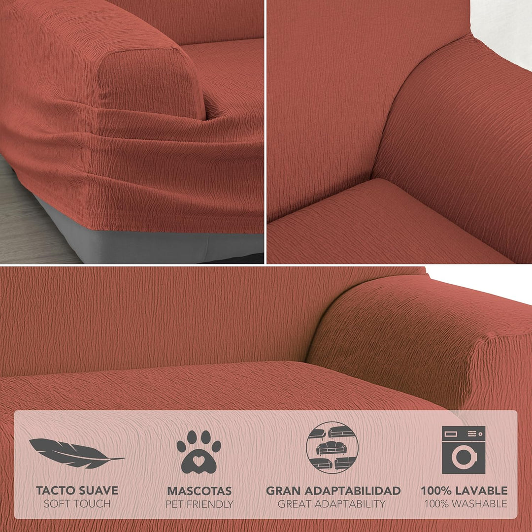 Martina Home Elastischer Sofabezug Modell Emilia 3 Plätze Rostrot (Teja) 3 Sitzer Rostrot (Teja), 3