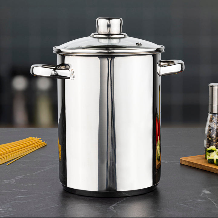 Nudeltopf & Spargeltopf hoher Topf mit Siebeinsatz, für 4 Liter Induktionsgeeignet, Edelstahlgriffe