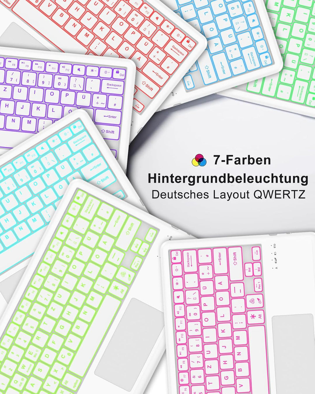 Für Galaxy Tab S10 FE Plus Hülle mit Beleuchteter Tastatur & Trackpad – 7-Farben RGB, Deutsches QWER
