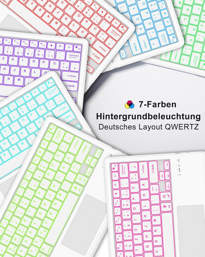 Für Galaxy Tab S10 FE Plus Hülle mit Beleuchteter Tastatur & Trackpad – 7-Farben RGB, Deutsches QWER