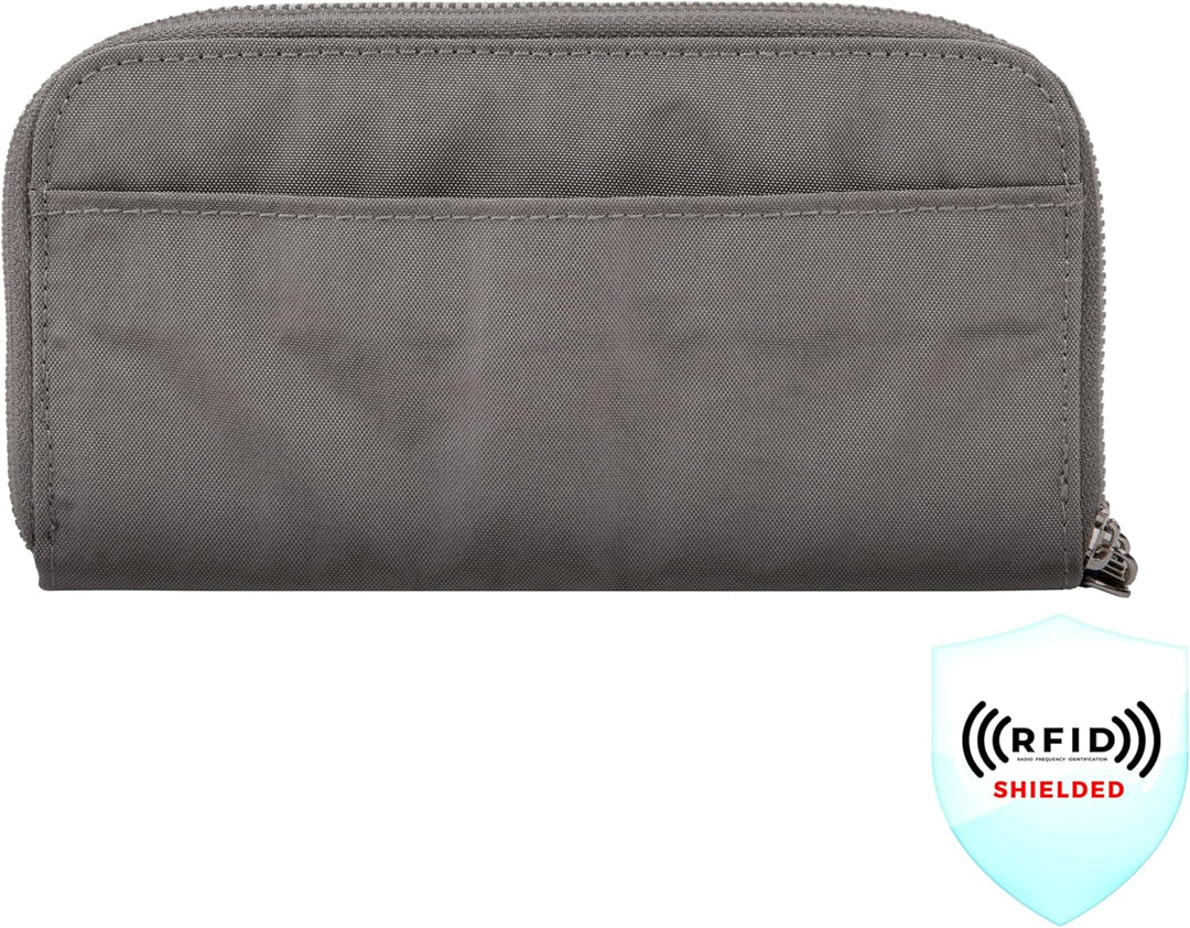 Travelon RFID-blockierende Geldbörse mit doppeltem Reissverschluss. Smoke, Smoke