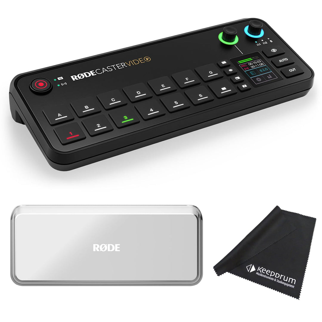 Rode Rodecaster Video Konsole für Videoproduktion mit Rodecover Abdeckung und keepdrum Tuch