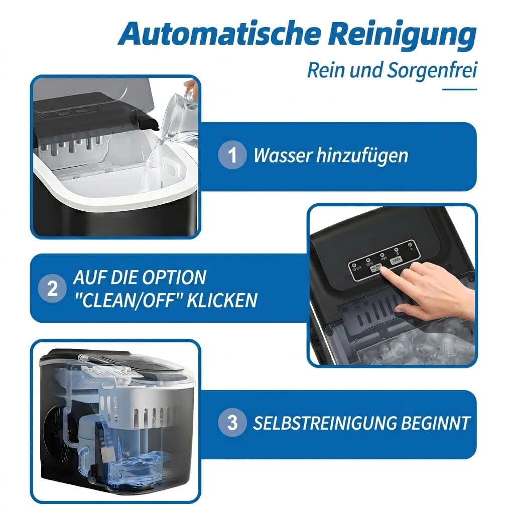 Eismaschine Arbeitsplatte, 11,79 kg in 24 Stunden, 9 Eiswürfel bereit in 6 Minuten mit 2 Grössen Kug