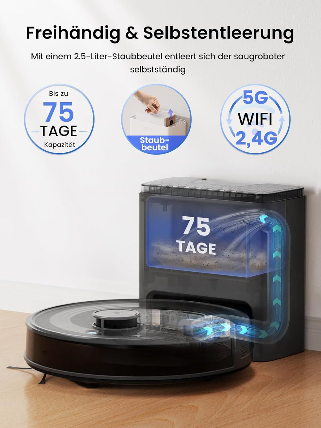 Lefant M2 Plus Roboterstaubsauger mit Kartierung, 6000Pa, Sammelstation 2,5 l, Lasernavigation dToF