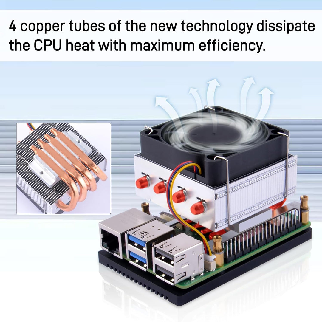 GeeekPi Low-Profile Plus CPU Kühler für Raspberry Pi 5, Pi 5 Aluminium Active Cooler mit Kühllüfter