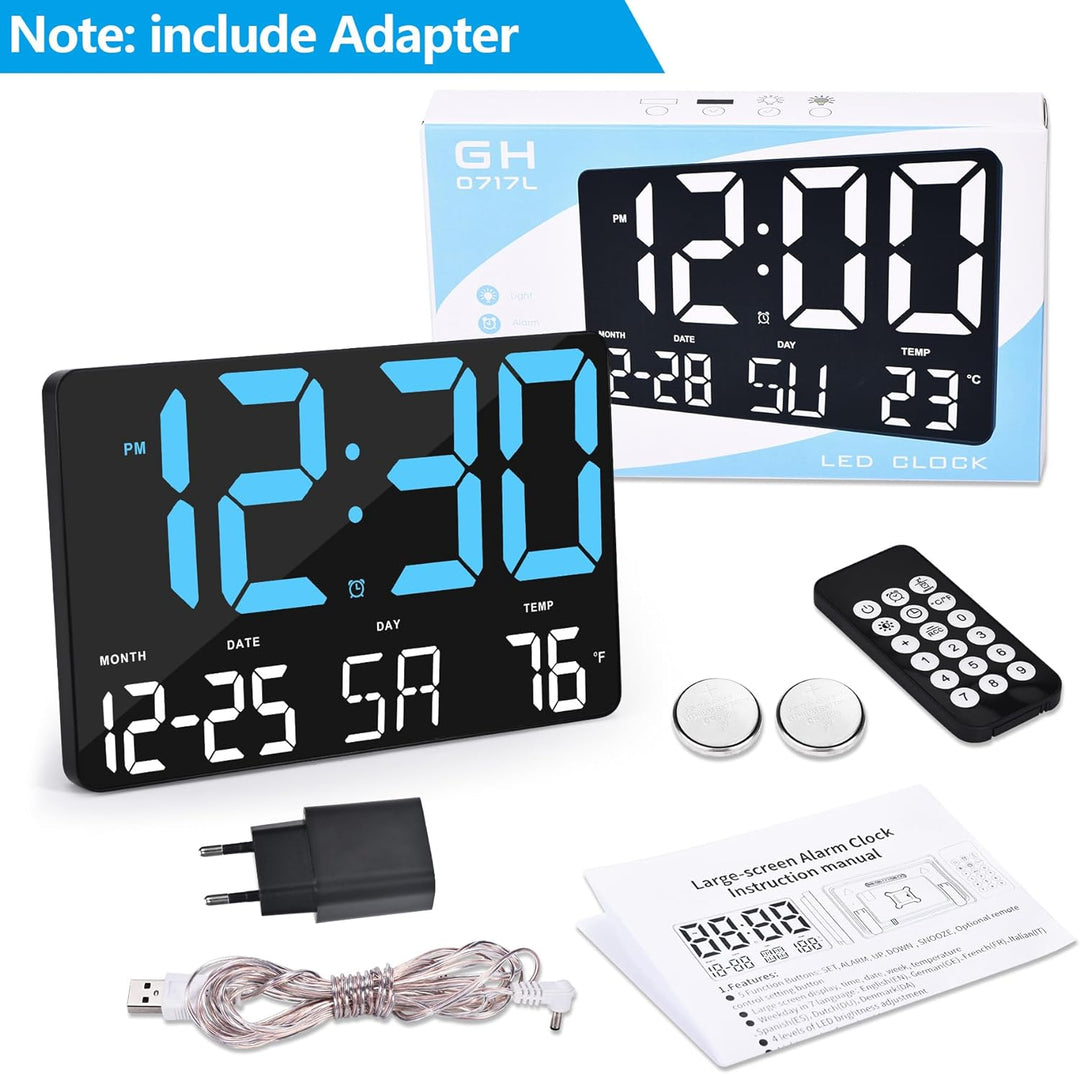 SZELAM Digitaluhr Grosses Display,11,5" Digitale wanduhr mit Funkfernbedienung,LED Übergrosse Wanduh