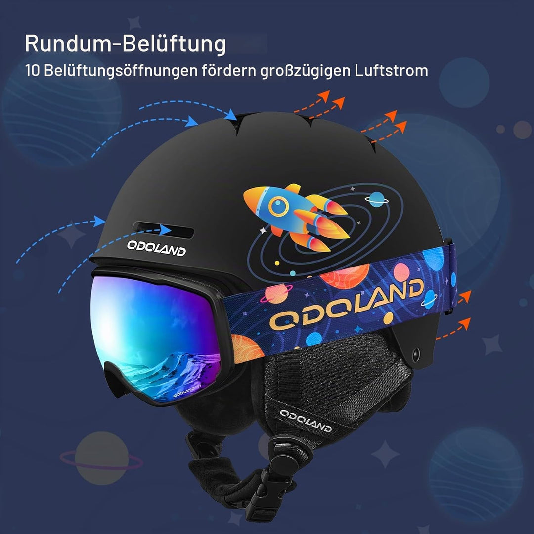 Odoland Kinder Skihelm und Skibrille Set, Snowboardhelm für Jungen und Mädchen, Verstellbar Schneehe
