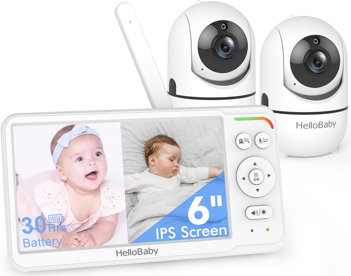 HelloBaby Video-Babyphone, 6 Zoll geteilter Bildschirm mit 2 kameras und 4000 mAh, Kabelgebundene Ka