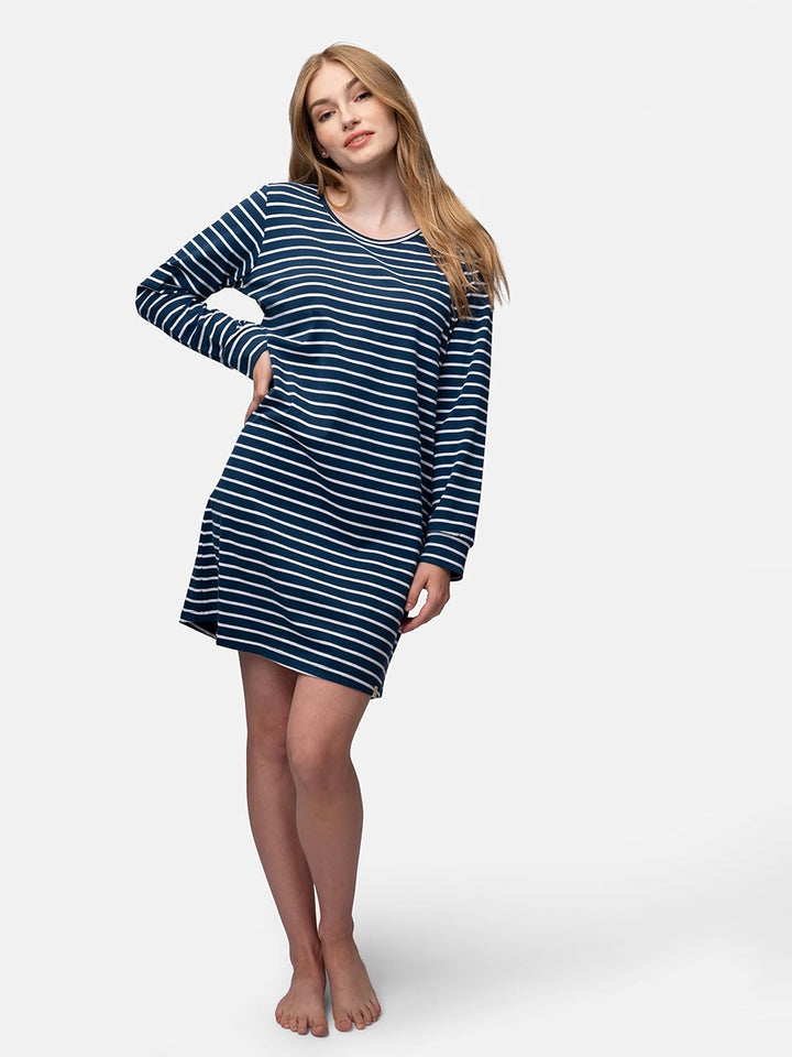 Damen Sleepshirt Ringel, GOTS-Zertifiziert Nachthemd 38 Ultramarin, 38 Ultramarin