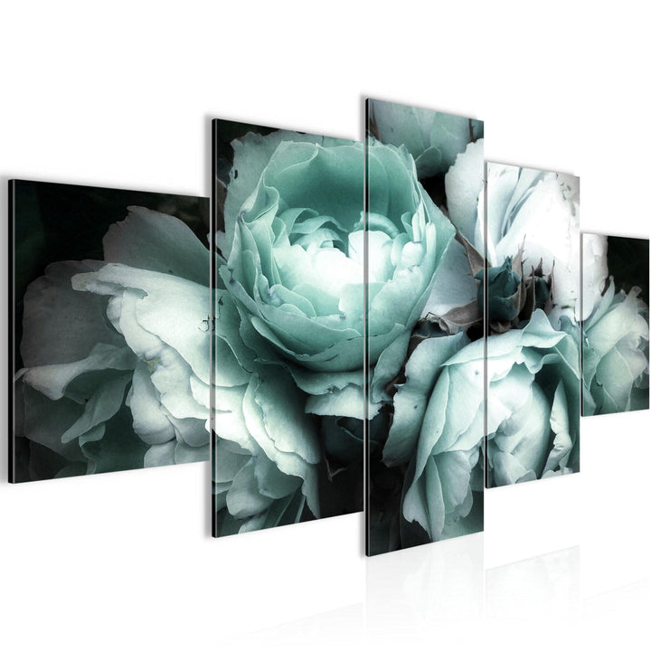 Runa Art Wandbilder Blumen Rosen 5 Teilig Bild auf Vlies Leinwand Deko Wohnzimmer Vintage Schwarz Bu