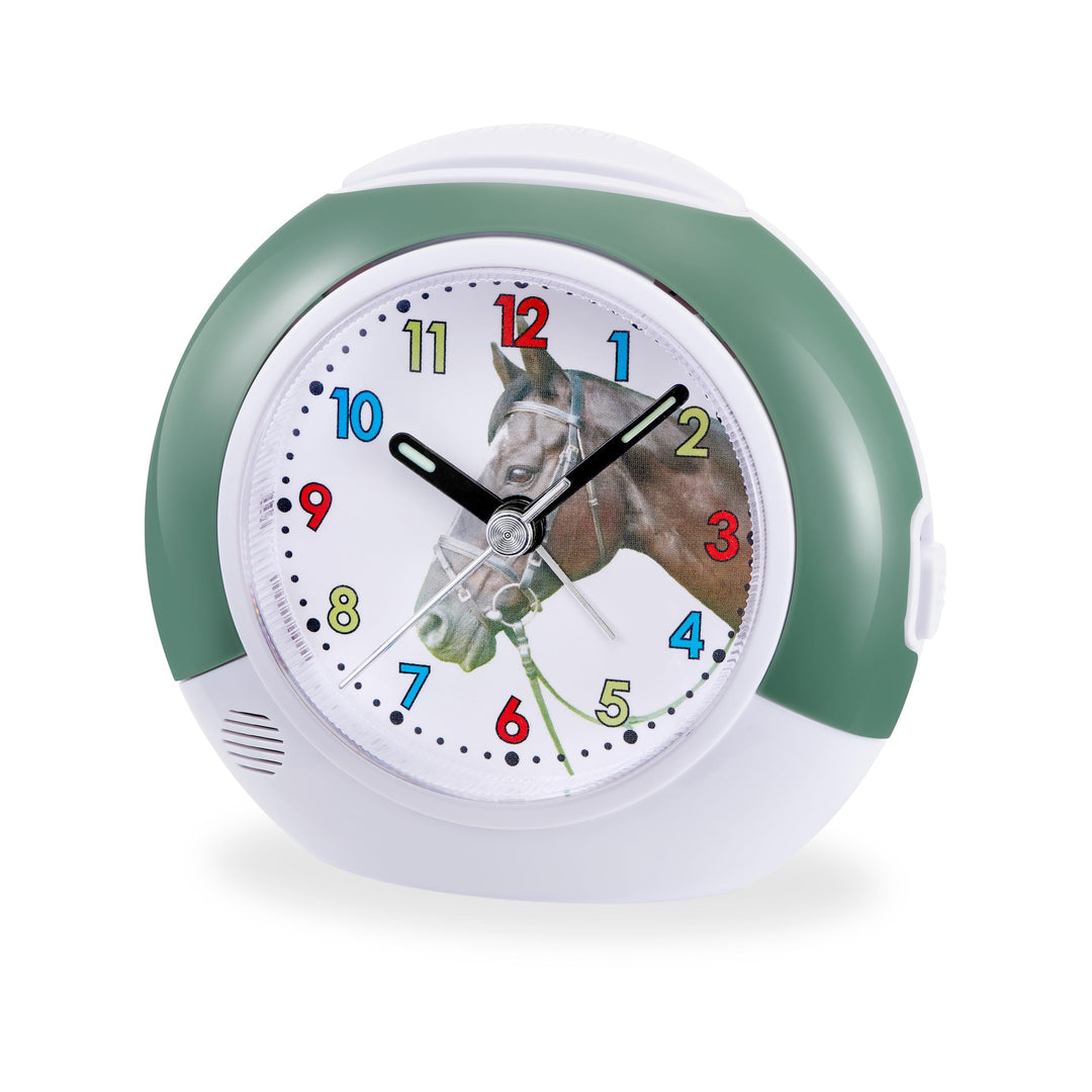 Atlanta Kinderwecker ohne Ticken mit Pferde Motiv Grün - 10 cm - 2149/6