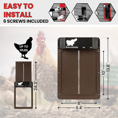 Run Chicken Model T50, Automatic Chicken Coop Door, Full Aluminum Doors, Light Sensing, Evening and