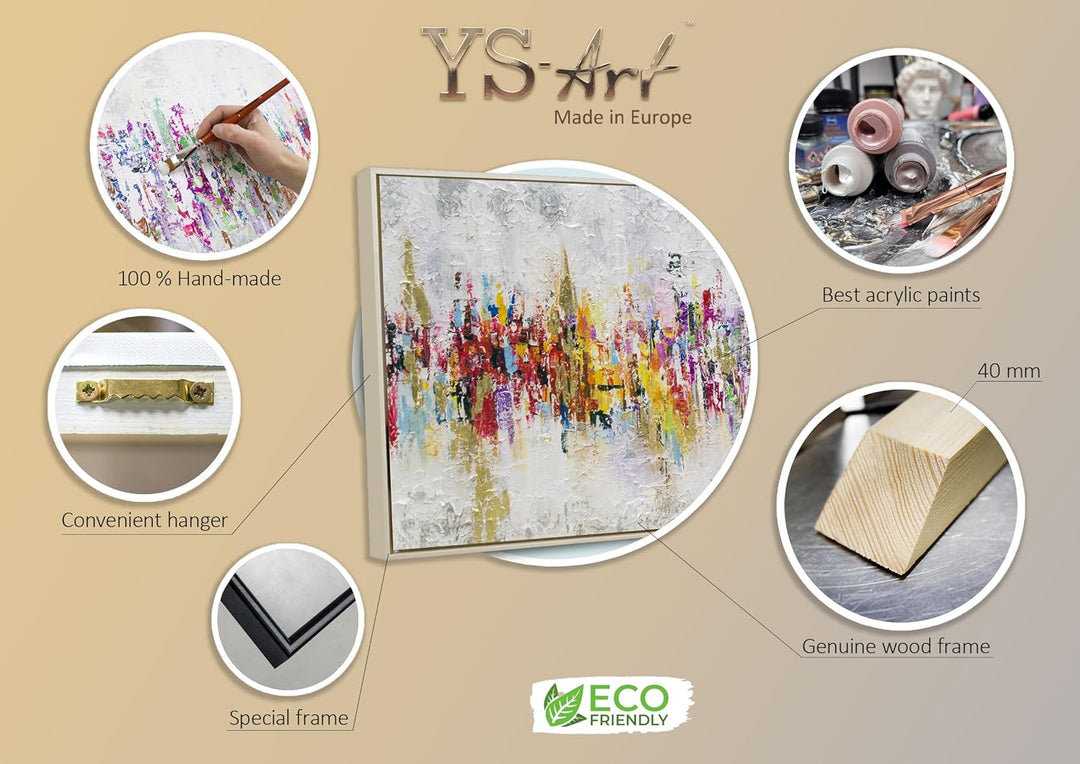 YS-Art Abstrakt Acryl Gemälde auf Leinwand handgemalt Abstraktion II Wandbilder Wohnzimmer Moderne f