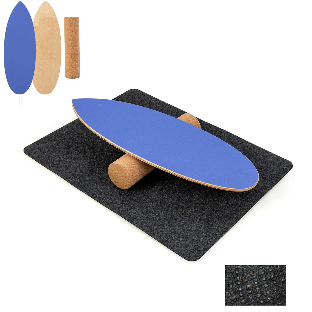 GYMAX Balance Board aus Holz, 15 mm BalanceBoard mit 10mm Korkrolle & rutschfeste Matte aus Filz, In