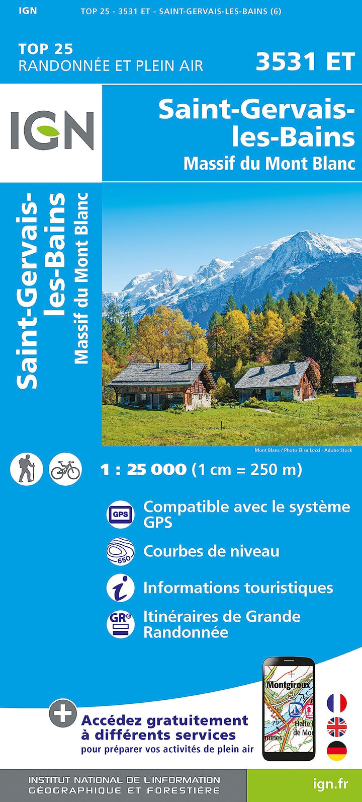 3531ET SAINT-GERVAIS - LES BAINS Topographische Wanderkarte Frankreich 1:25.000 TOP 25 IGN, Karte