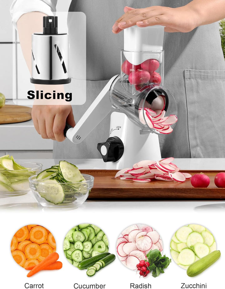 GDL Käsereibe mit Kurbel, Gemüsehobel mit 3 austauschbaren Trommelklingen, Reibe Küche Schnelles Sch