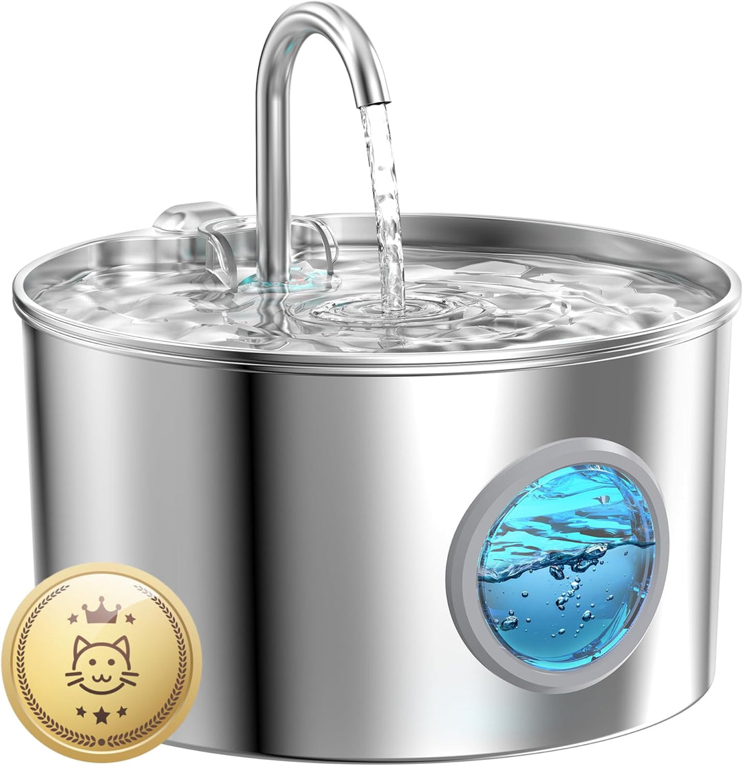Katzenbrunnen Edelstahl Trinkbrunnen für Katze: Katzenbrunnen für Katzen - 2.2L Ultra leise Wasserbr