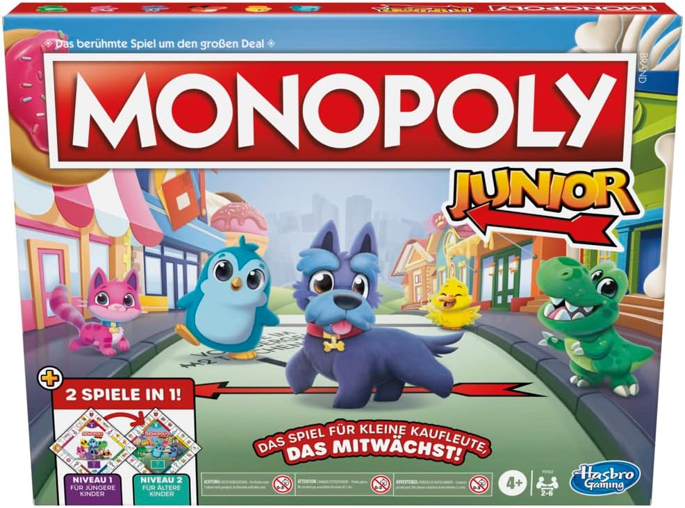 Monopoly Junior, das Klassische Brettspiel für Kinder ab 4 Jahren, 2-seitiger Spielplan - leicht ver
