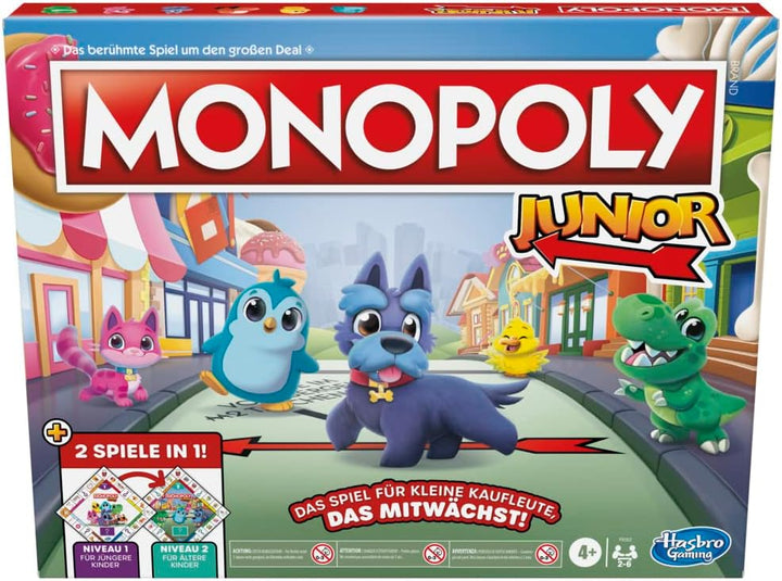 Monopoly Junior, das Klassische Brettspiel für Kinder ab 4 Jahren, 2-seitiger Spielplan - leicht ver