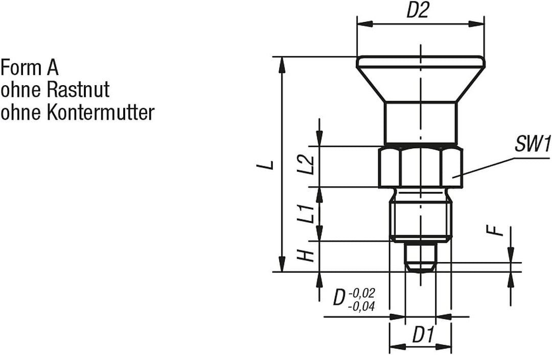 KIPP – Bedienteile | Normelemente K0631.15410 Arretierbolzen Gr.4 M20X1,5, Form:A Thermoplast, kurze