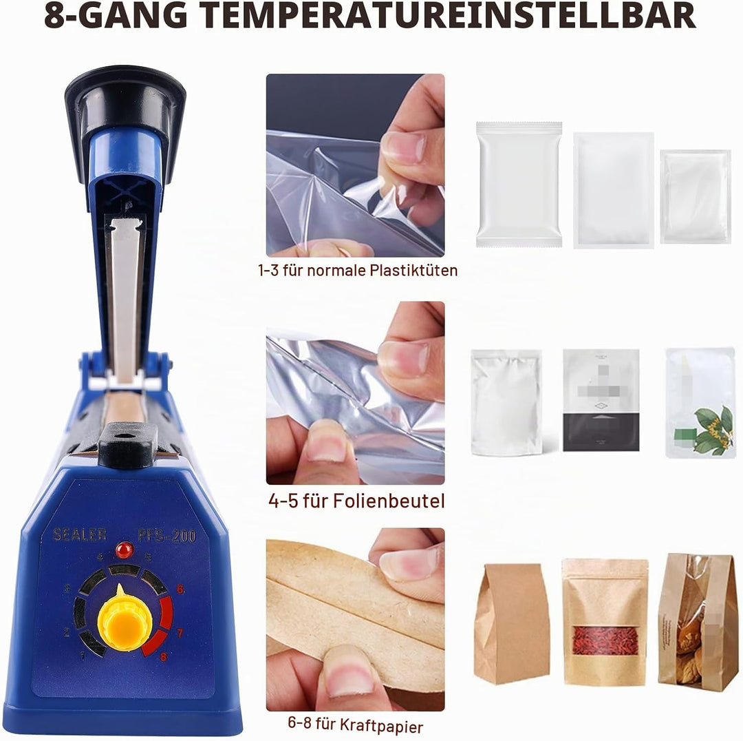 300 mm Folienschweissgerät - Handbetätigtes Einschweissgerät mit 3 mm Dichtungsbreite, 8-stufiger Te