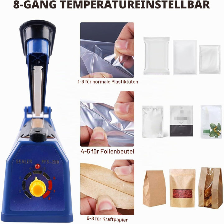 300 mm Folienschweissgerät - Handbetätigtes Einschweissgerät mit 3 mm Dichtungsbreite, 8-stufiger Te