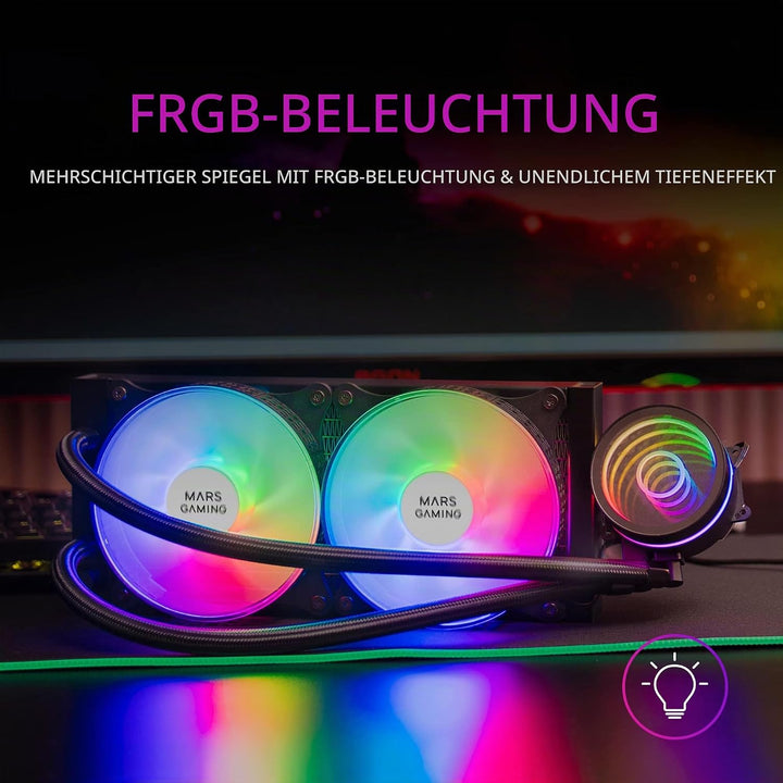 Mars Gaming ML-ONE240 Schwarz, CPU Wasserkühlung, TDP 400W, Infinity Mirror, 2 Silent FRGB Lüfter, U