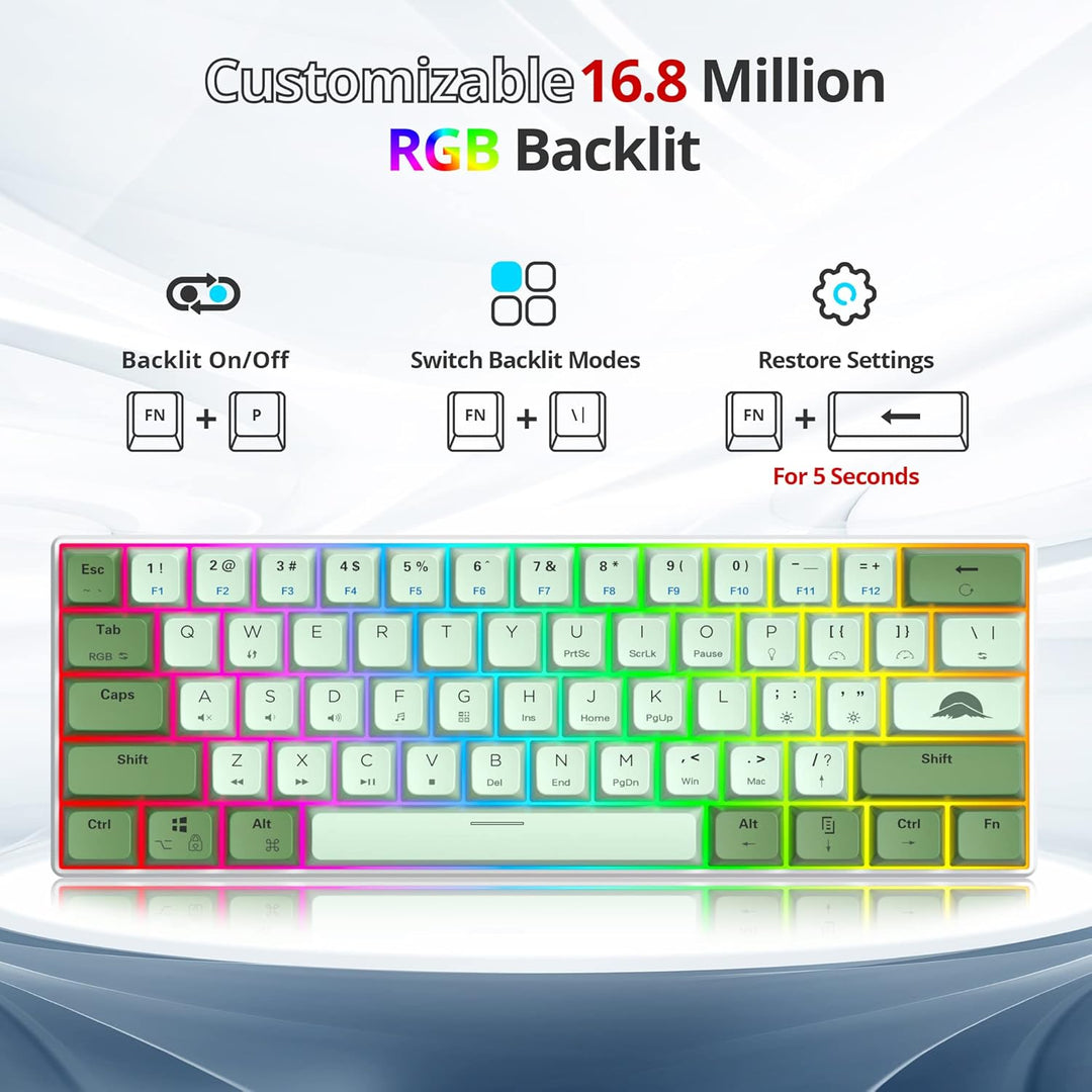 Fogruaden Matcha 60% mechanische Gaming-Tastatur, USB-C, 61 Tasten, RGB-Hintergrundbeleuchtung, rote