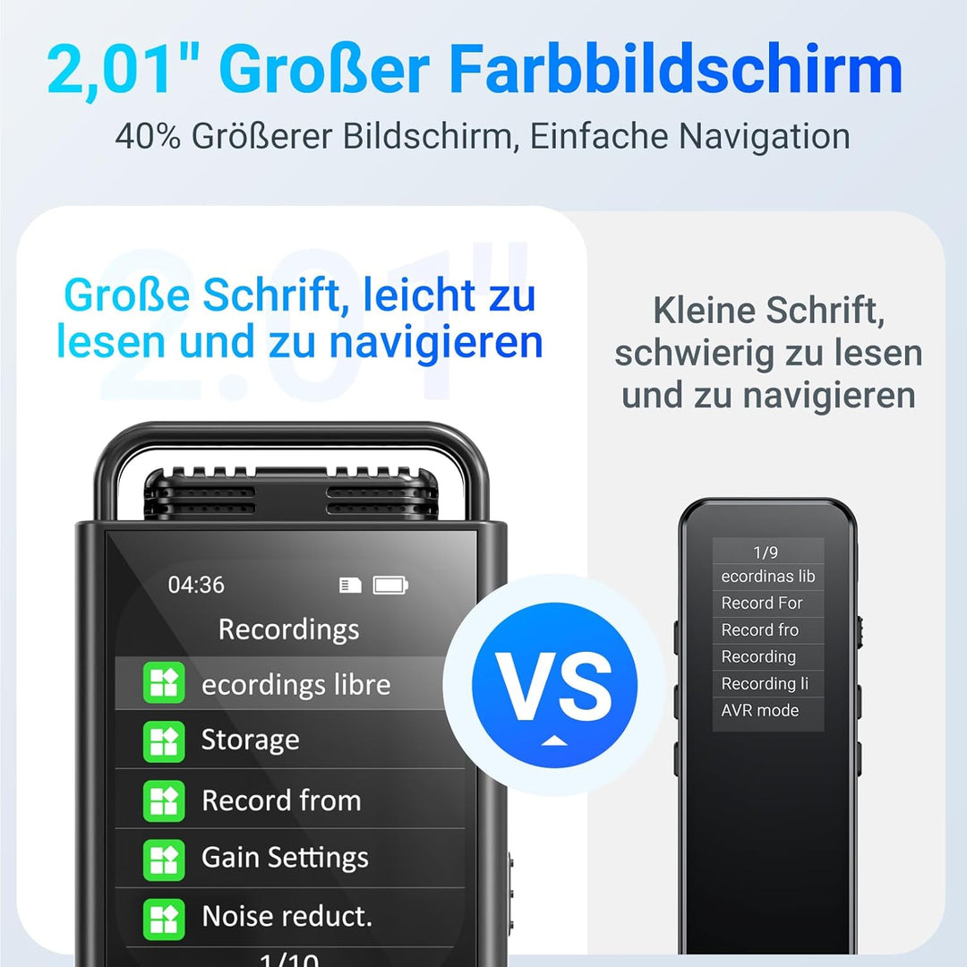 MECHEN 144GB Diktiergerät Digital, Sprachaktiviertes Aufnahmegerät mit 10,000 h Aufnahmezeit, 3072Kb