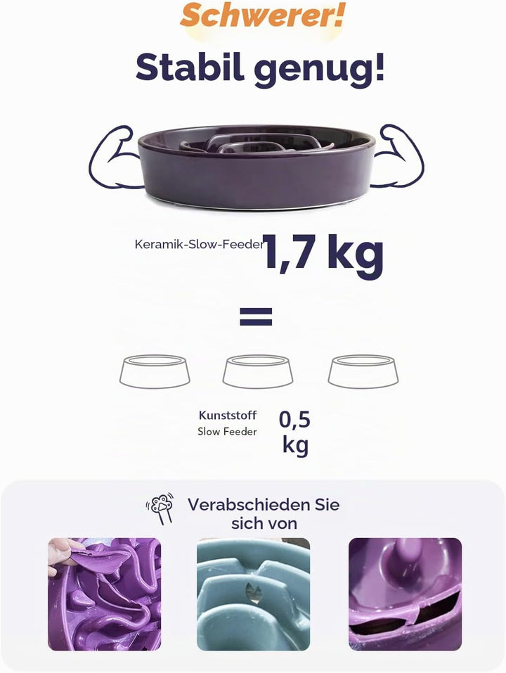 LE TAUCI Hundenapf aus Keramik, Antischlingnapf für Mittelgrosse und Kleine Hunde, Langsam Fressen u