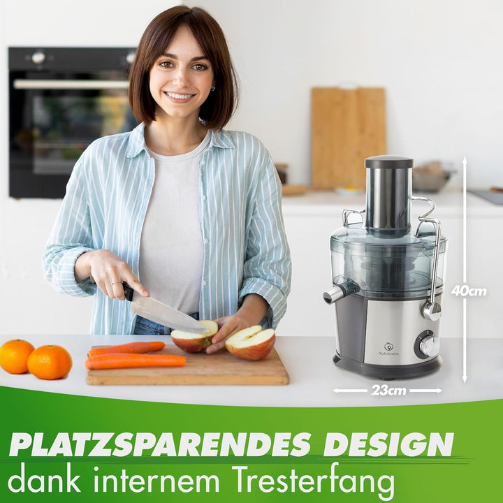 Nutrilovers *Testsieger* QUICK-JUICER Entsafter Edelstahl Obst und Gemüse I XXL-Einwurf für ganze Fr