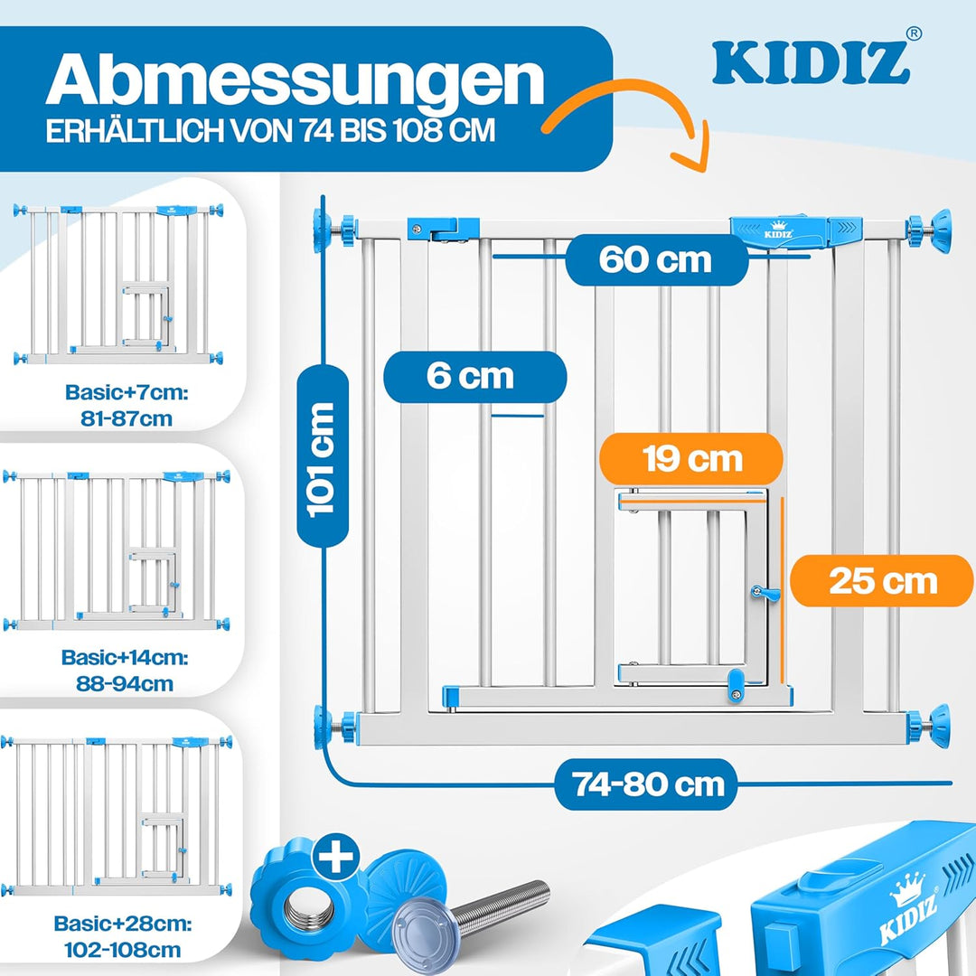 KIDIZ® Türschutzgitter Absperrgitter Treppengitter Kindergitter | mit Türe für Hunde und Katzen, Hau