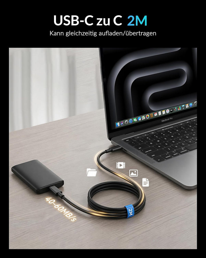 45W 2-Port USB C Ladegerät Schnellladegerät und 2M Ladekabel, 2 Pack | Fast Charger Adapter mit Typ