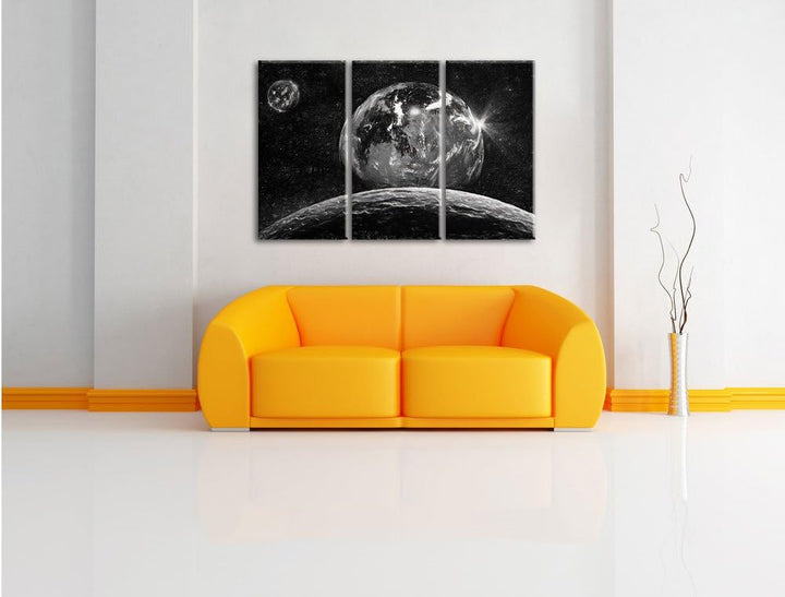 Pixxprint Rote Planeten in der Galaxie Kunst / 3-Teilig/Gesamtmass 120cm Leinwandbild bespannt auf H