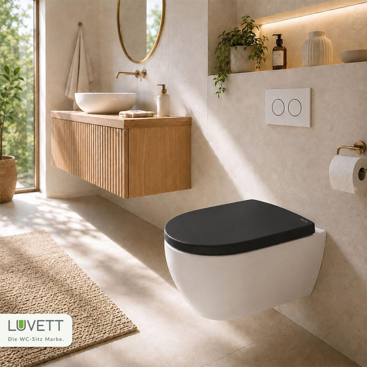 LUVETT® WC-Sitz mit Absenkautomatik C100 oval universell, Toilettendeckel mit 3 Edelstahl Montagelös