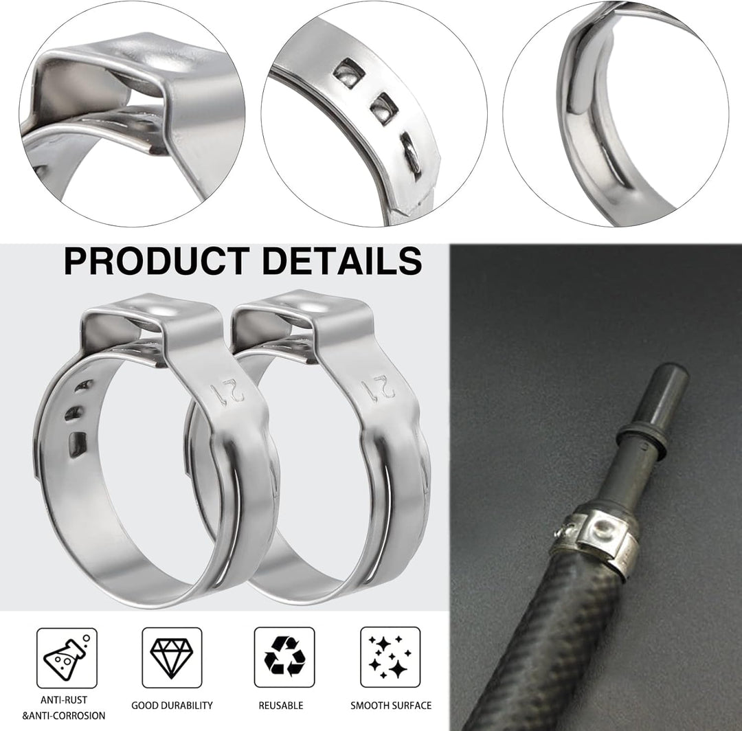 Knpwer 150 Stück 304 Edelstahl Einzelohr Stufenlos Schlauchschellen Set,6-33.1mm 12 Grössen Crimp Sc