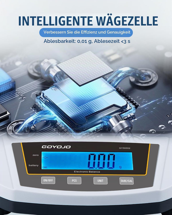 GOYOJO Labor-Feinwaage 5000g x 0,01g, Hochpräzise Labor-Analysewaage, Elektronische Präzisionswaage,
