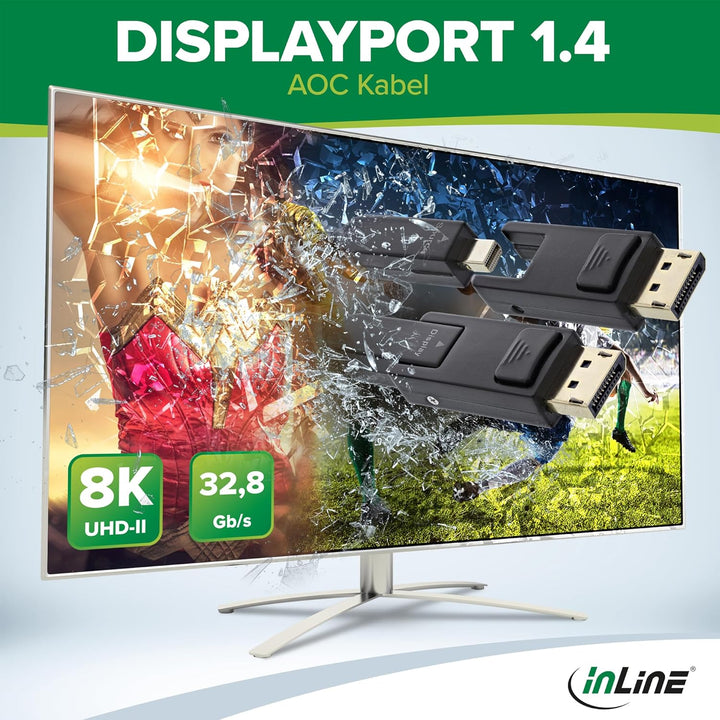 InLine DisplayPort 1.4 AOC Kabel, 8K 4K, 240Hz, abnehmbare Stecker, Länge 20m, 17220O, 20m