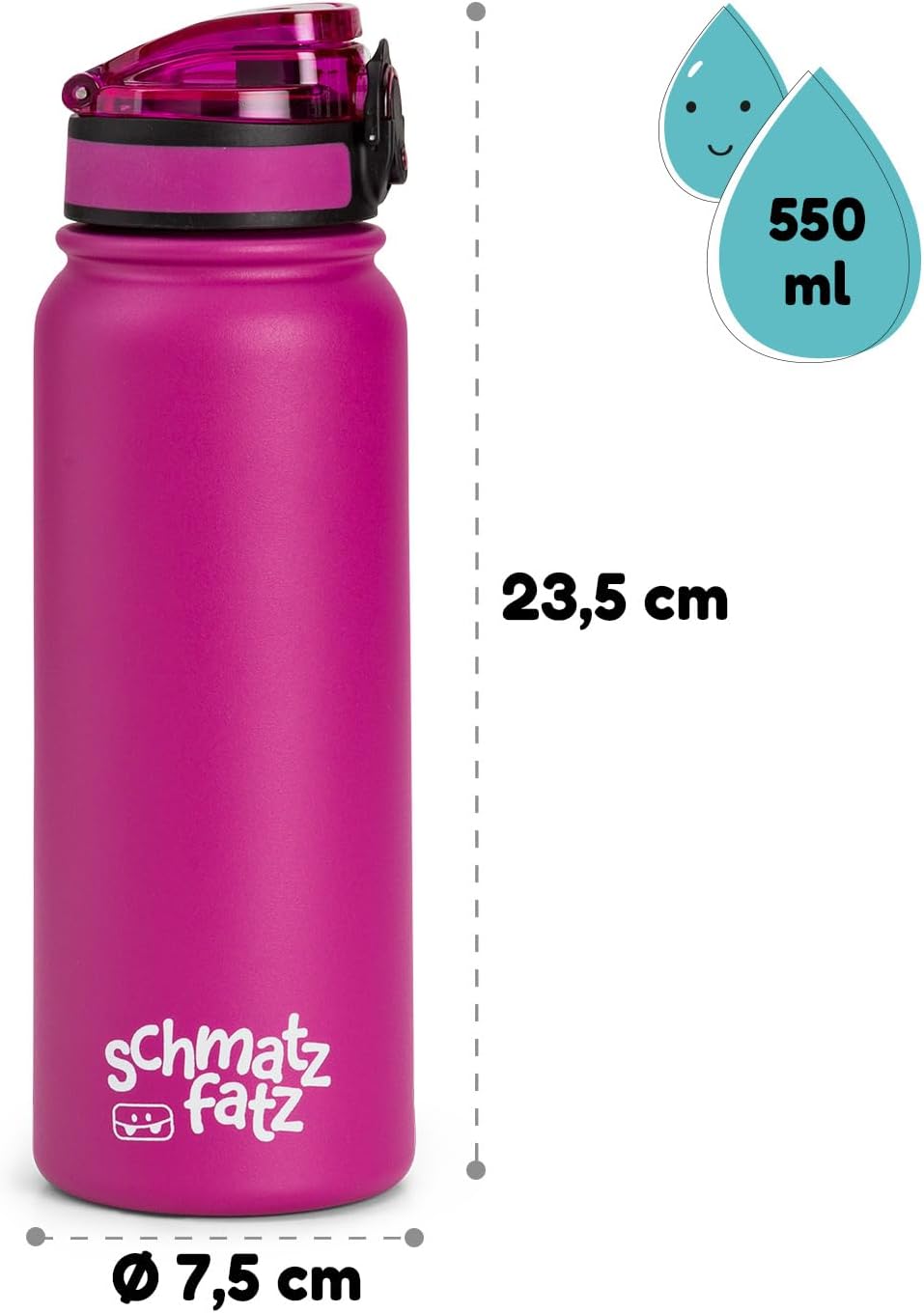 Schmatzfatz Trinkflasche Kinder Auslaufsicher, 550ml Edelstahl-Trinkflasche für Schule & Kindergarte
