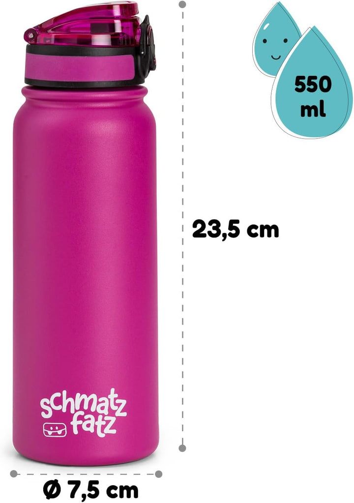 Schmatzfatz Trinkflasche Kinder Auslaufsicher, 550ml Edelstahl-Trinkflasche für Schule & Kindergarte
