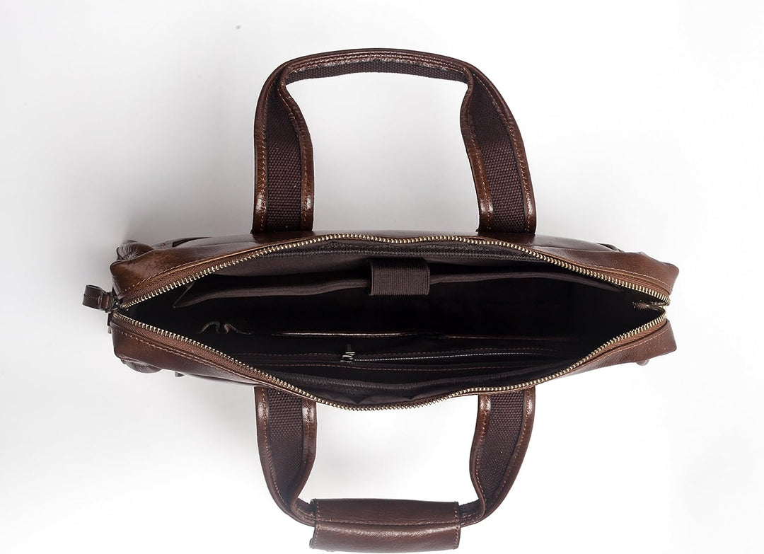 MONVALI Herren Aktentasche Leder Weston braun Businesstasche Laptoptasche 14 Zoll